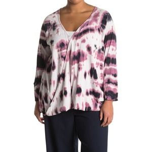 Fourteenth Place 4X Wrap Top Purple Tie Dye Shirt Surplice Plus Long Sleeve NEW
